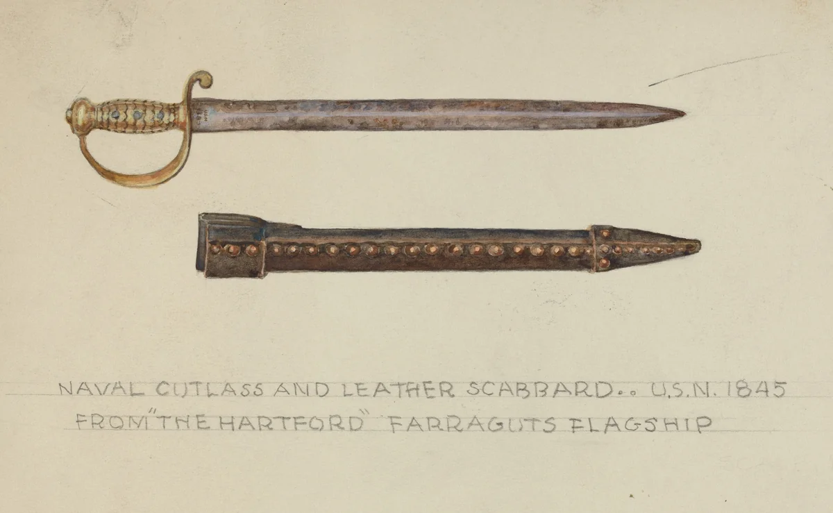 Cutlass and Leather Scabbard by American 20th Century, index of american design, 1935-1942