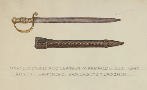 Cutlass and Leather Scabbard by American 20th Century, index of american design, 1935-1942