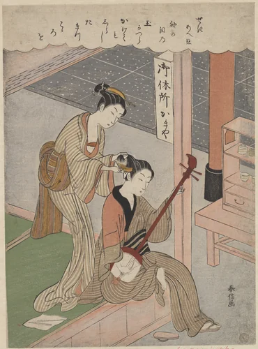 Combing His Hair by Suzuki Harunobu (鈴木春信), print, 1770