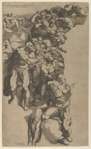 Group from Last Judgment, St. Bartholomew, St. Peter, and other Apostles by Domenico del Barbiere, print, 1475-1565