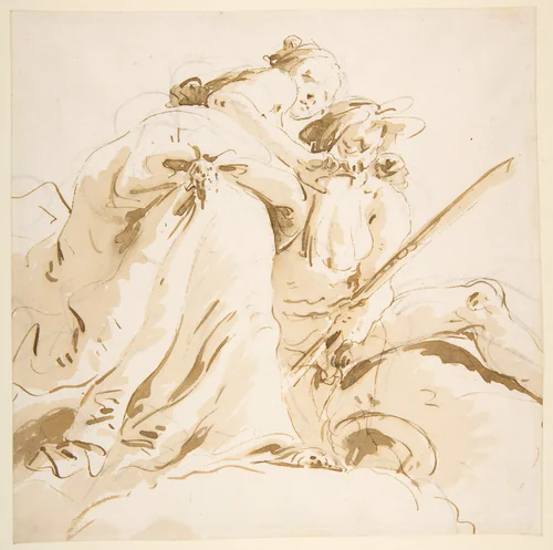 Seated River God and Standing Female Attendant by Giovanni Battista Tiepolo, drawing, 1696-1770