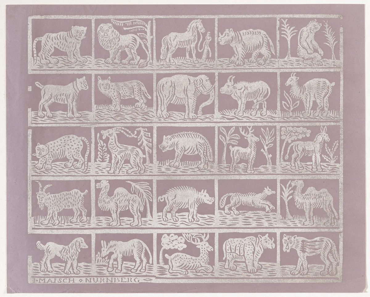 Endpaper with Animals by Johann Maisch, print, 1800-1849