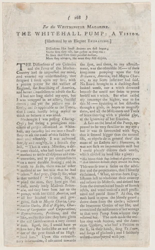 The Whitehall Pump (page from The Westminster Magazine) by anonymous, print, 1774