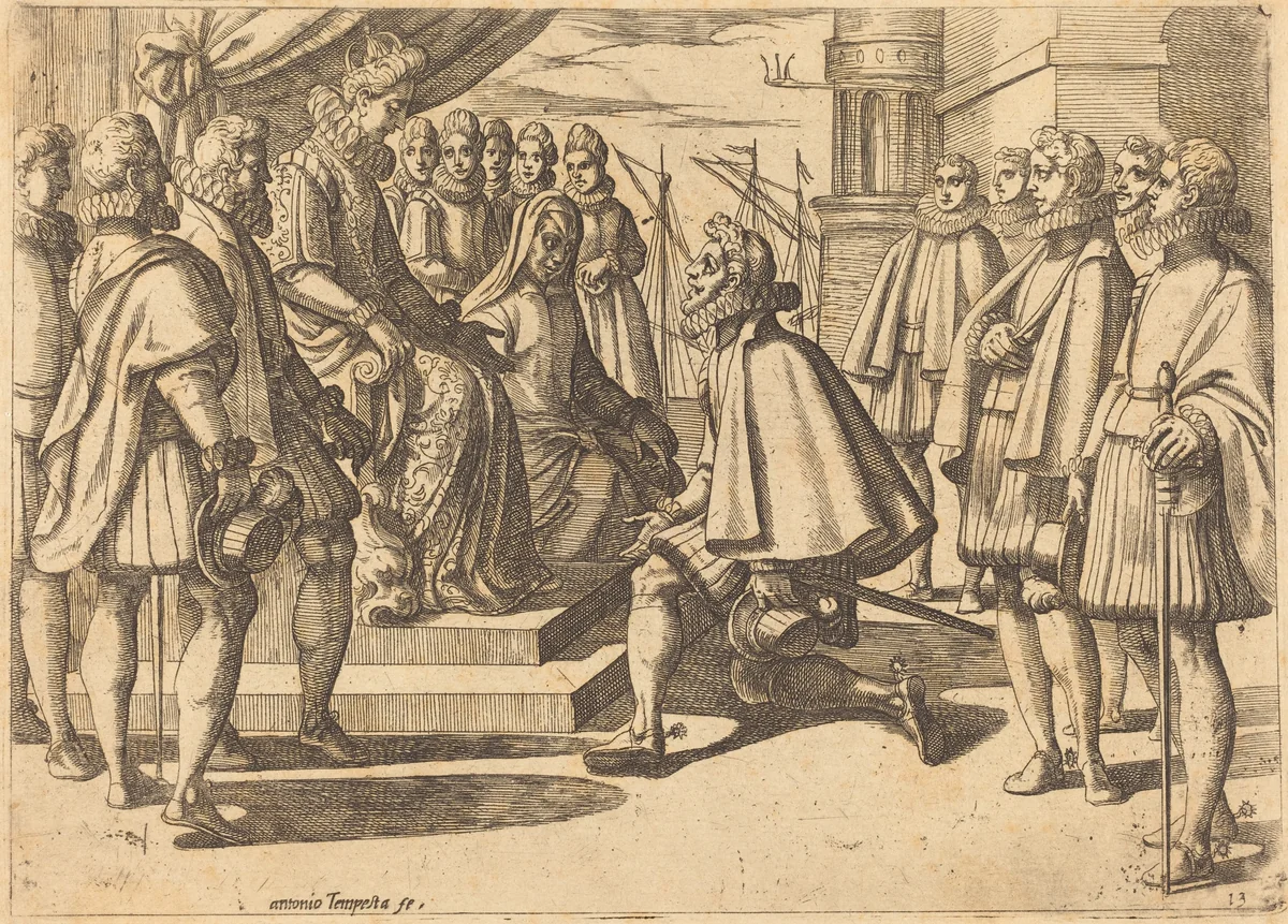 Spanish Duke before Margaret of Austria by Antonio Tempesta, print, 1612
