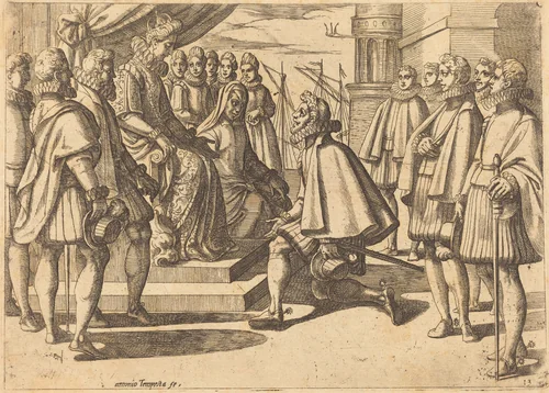 Spanish Duke before Margaret of Austria by Antonio Tempesta, print, 1612
