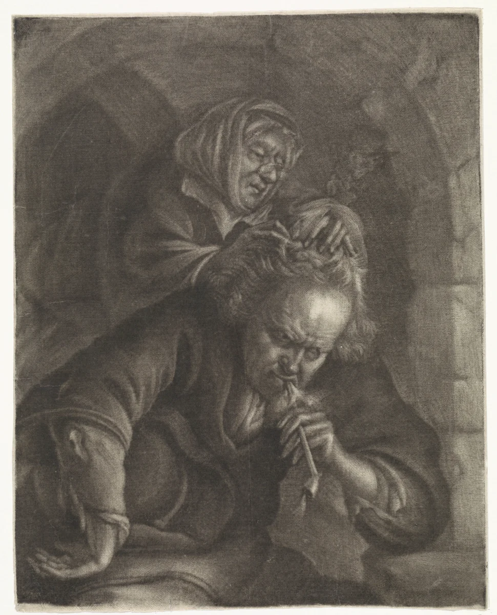 Een vrouw luist een man by Johannes de Groot, print, 1698-1776