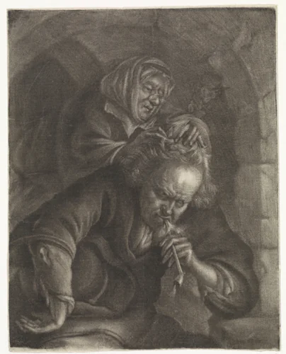 Een vrouw luist een man by Johannes de Groot, print, 1698-1776