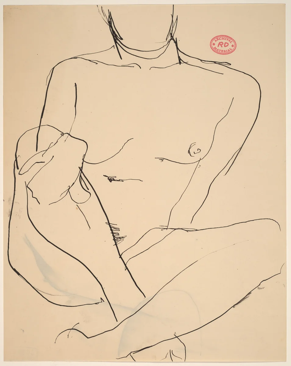 Untitled [nude with crossed legs and right hand on her knee] by Richard Diebenkorn, drawing, 1955-1967