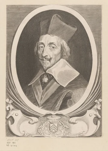 Portret van Armand-Jean Du Plessis, kardinaal de Richelieu by Claude Mellan, print, 1608-1688