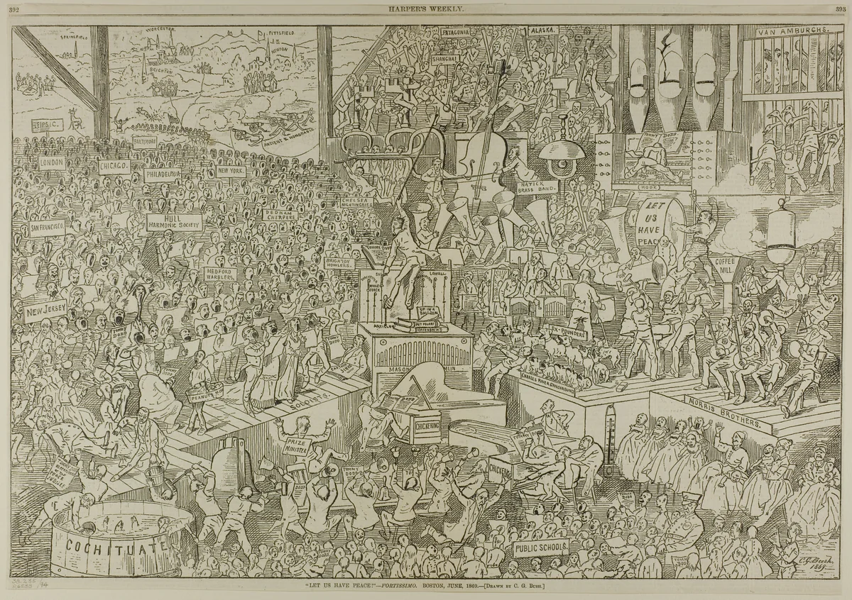 Let Us Have Peace! -Fortissimo, from Harper's Weekly by Charles Green Bush, print, 1869