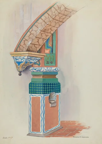 Pilaster with Holy Water-Font & Arch Below Choir Loft by Howard H. Sherman, index of american design, 1936
