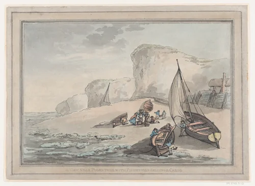 A View near Folkstone with Fishermen Selling a Cargo by Thomas Rowlandson, print, 1787
