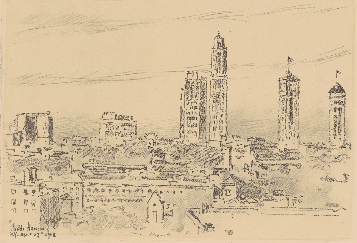 New York Sky Line, Light Buildings by Childe Hassam, print, 1918