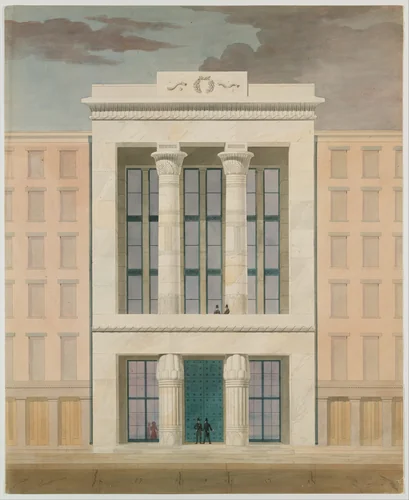 American Institute, New York City (front elevation) by Alexander Jackson Davis, drawing, 1834-1835
