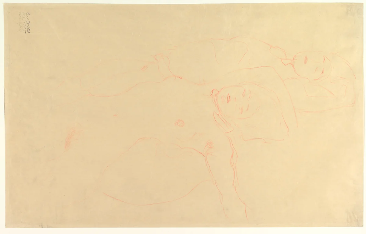 Two Reclining Nudes by Gustav Klimt, drawing, 1905-1906