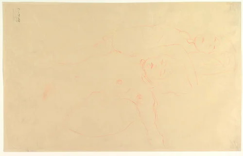 Two Reclining Nudes by Gustav Klimt, drawing, 1905-1906