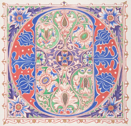 Illuminated Initial "O" by Freeman Gage Delamotte, drawing, 1830-1862