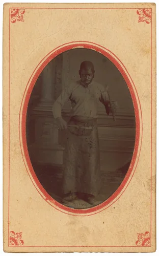 Portrait of a Man Holding Tools by Sarah Luse Larimer, photograph, 1870-1880