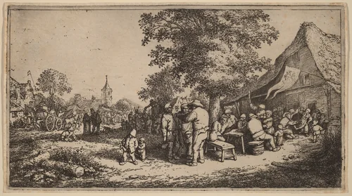 Village Kermesse with Drinkers Under a Tree by Adriaen van Ostade, print, 1647-1657