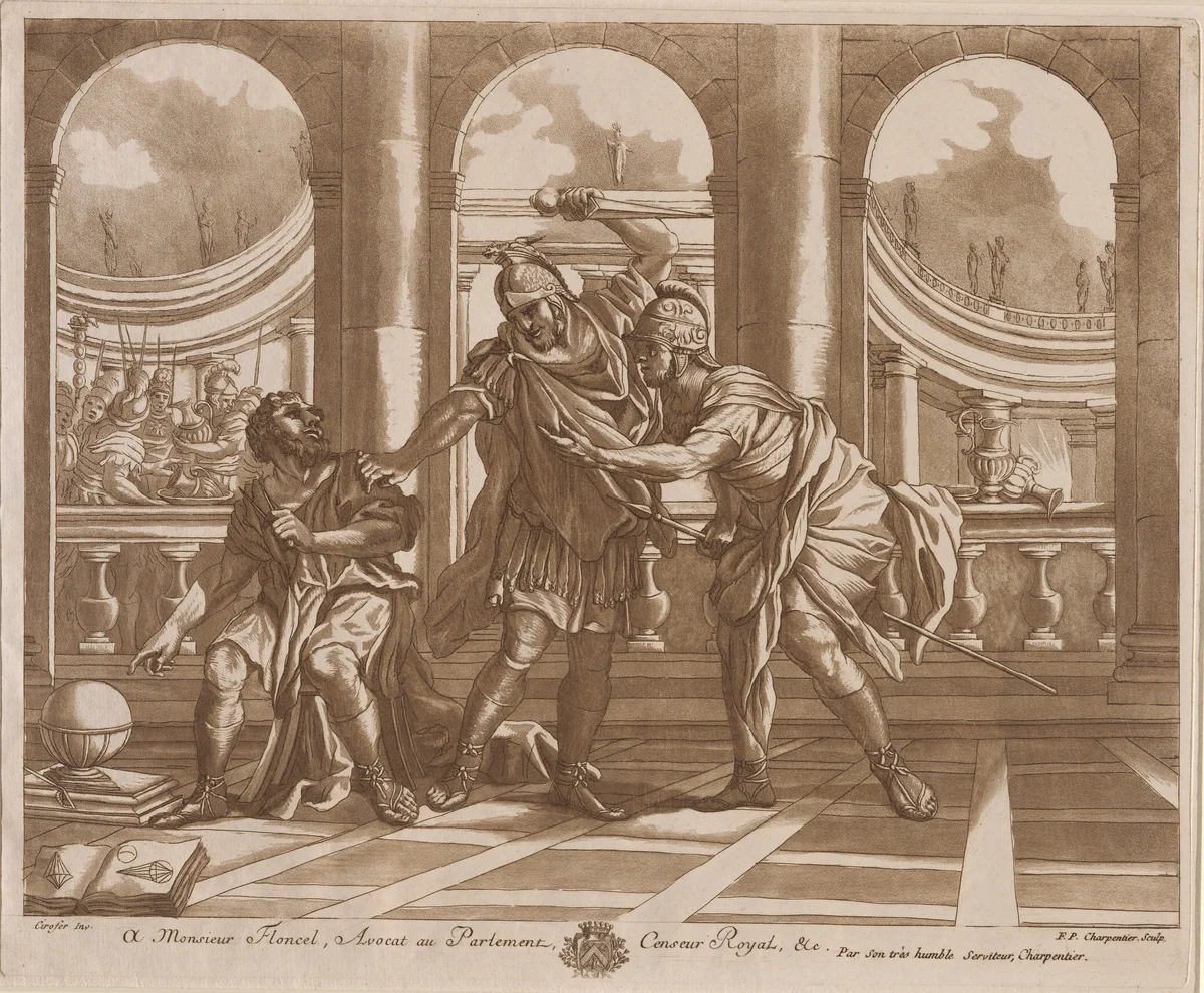 Death of Archimedes by François-Philippe Charpentier, print, 1766