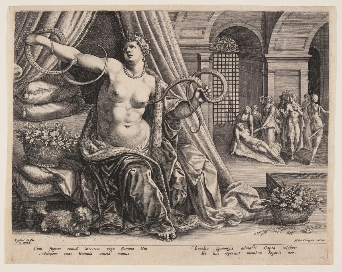 The Death of Cleopatra by Raphael Sadeler I, print, 1575-1600