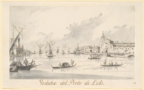 The Porto di Lido, with the Fortezza Sant'Andrea on the Left by Giacomo Guardi, drawing, 1801-1831