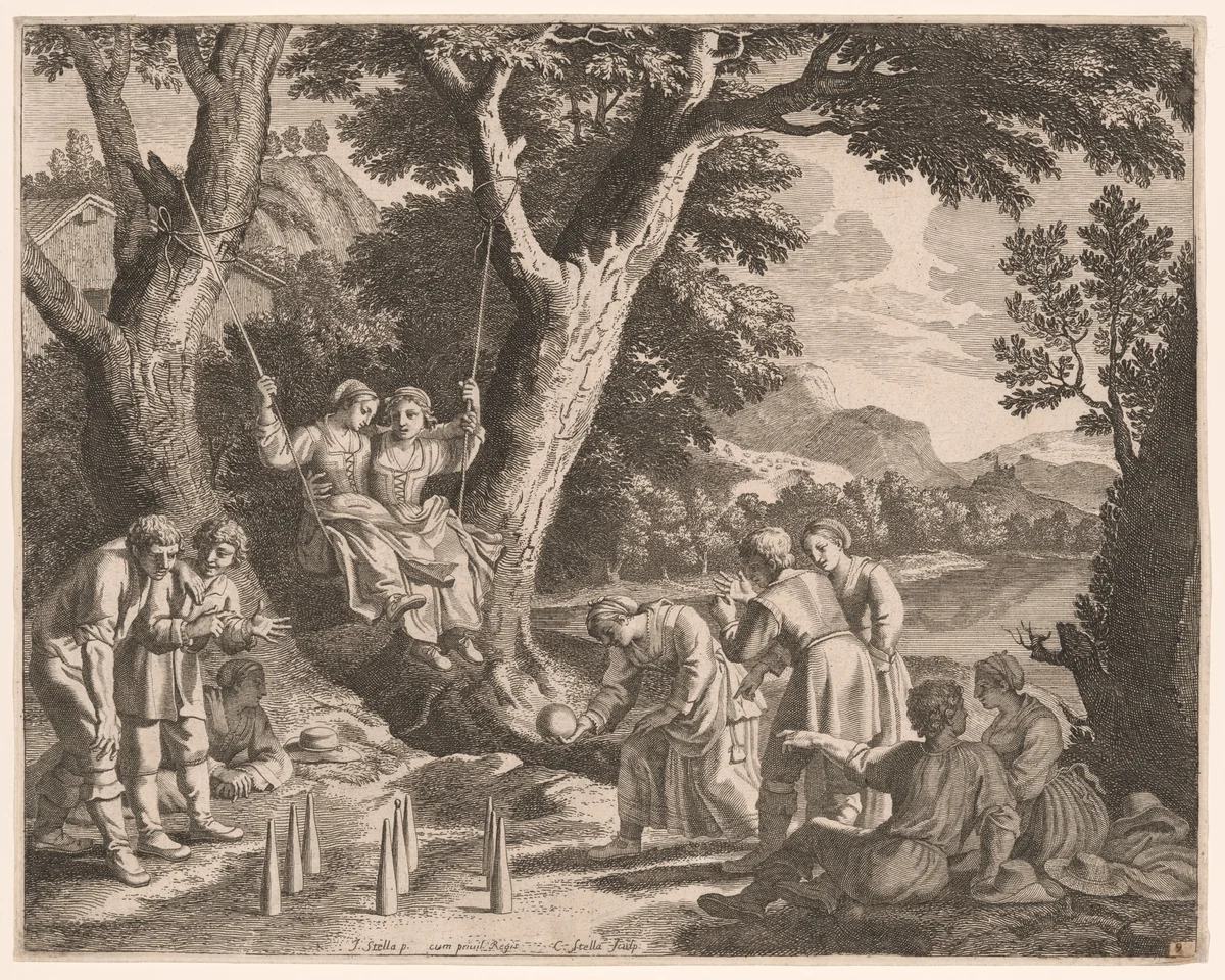 A Game of Boule, Plate 9 from Pastorales by Claudine Bouzonnet-Stella, print, 1667