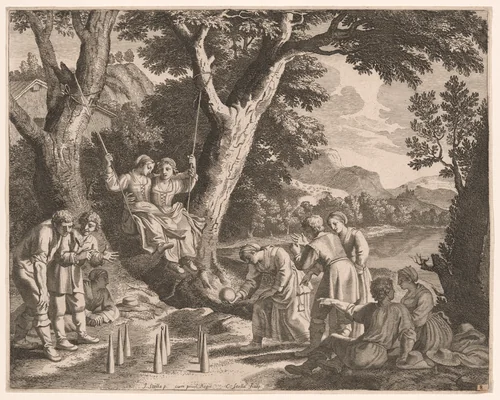 A Game of Boule, Plate 9 from Pastorales by Claudine Bouzonnet-Stella, print, 1667