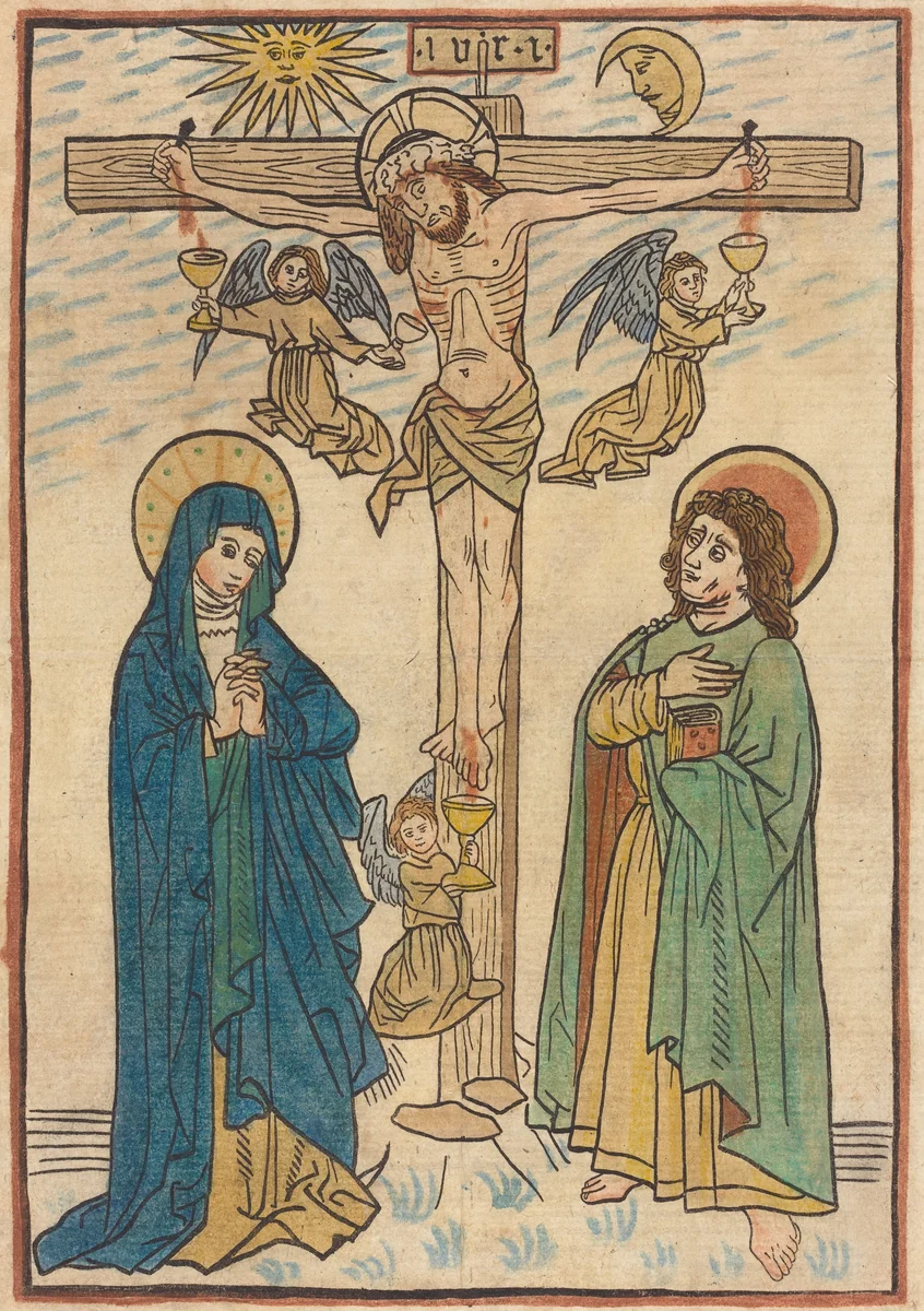 Christ on the Cross with Angels by German 19th Century; German 15th Century, print, 1800-1899