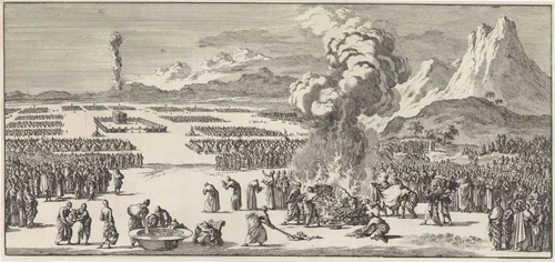 Offer van de rode jonge koe by Jan Luyken, print, 1705