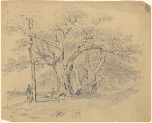 By the Old Oak Trees by James Goodwyn Clonney, drawing, 1839