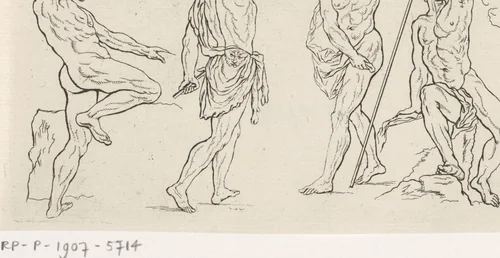 Studies van verschillende mannelijke figuren by Leonard Schenk, print, 1710-1767