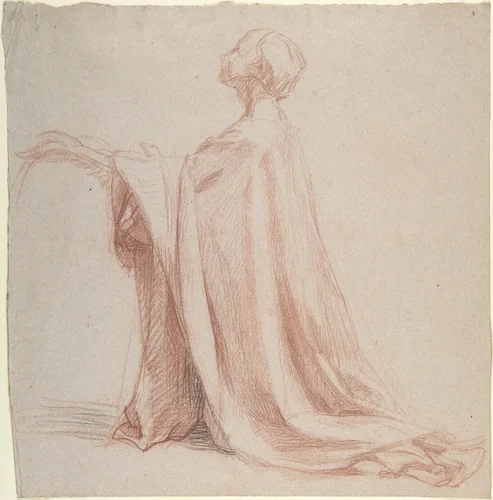 Kneeling Draped Figure by Alexandre Laemlein, drawing, 1830-1871