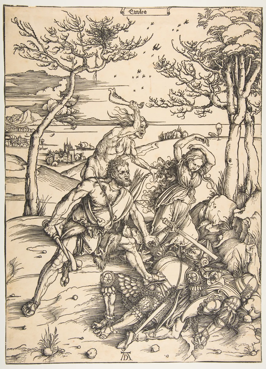 Hercules Conquering the Molionide Twins by Albrecht Dürer, print, 1496