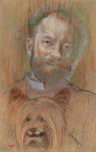 Ludovic Lepic Holding His Dog by Edgar Degas, drawing, 1889