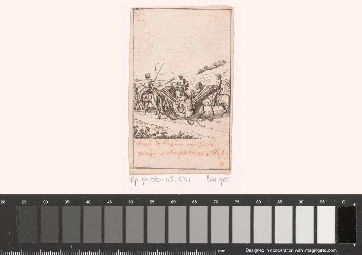 Catharina de Grote en officier Potemkin onderweg naar veroverd gebied by Daniel Nikolaus Chodowiecki, print, 1797