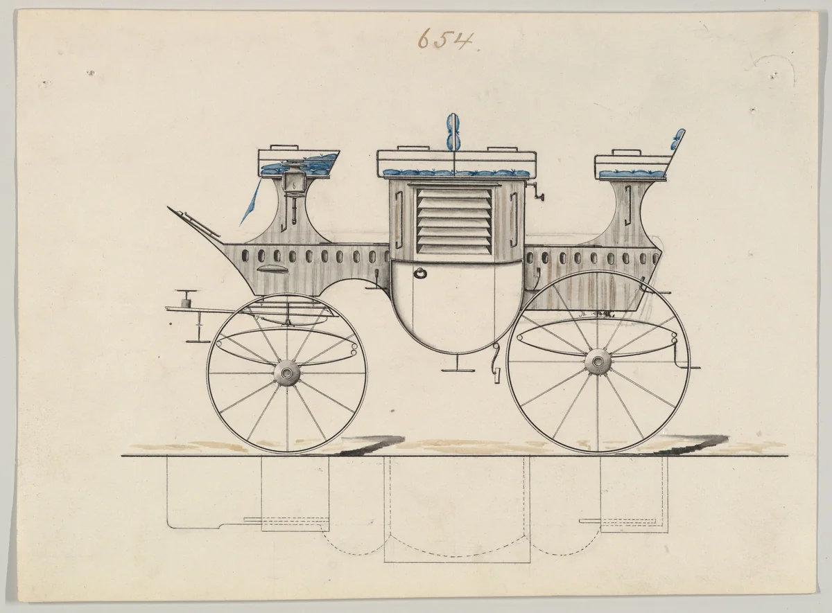 Mail Coach #654 by Brewster & Co., drawing, 1850-1870