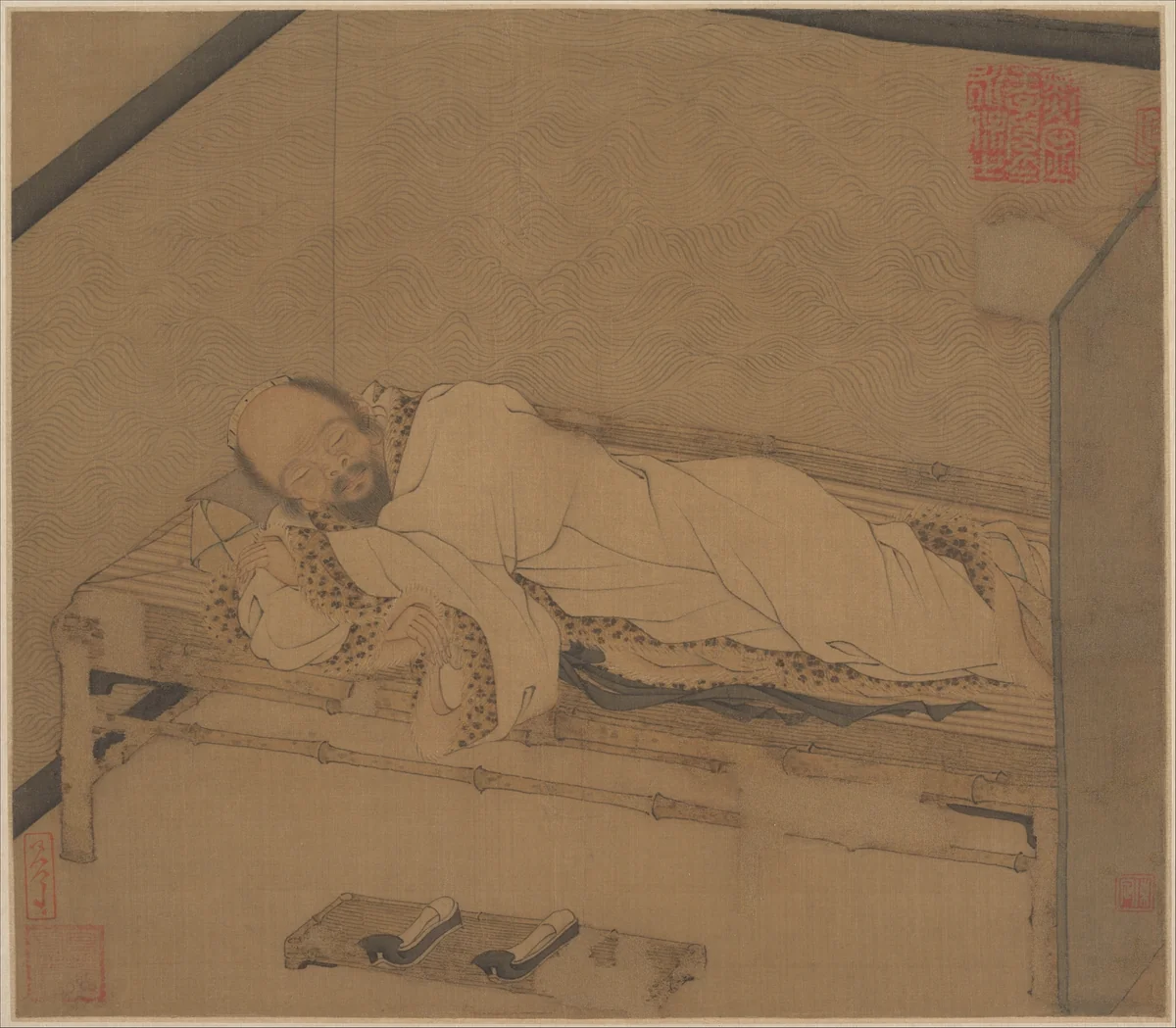 Man Sleeping on a Bamboo Couch by Unidentified Artist, painting, 1300-1435