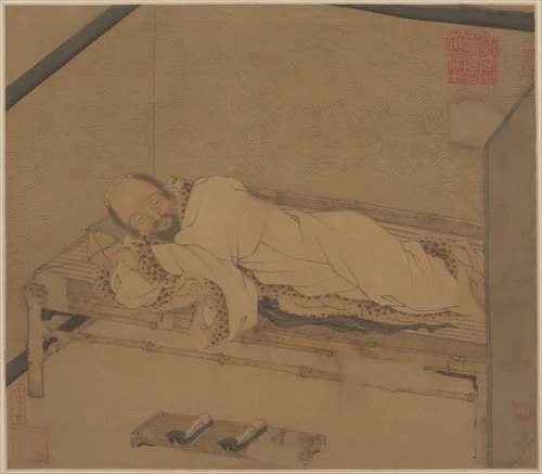 Man Sleeping on a Bamboo Couch by Unidentified Artist, painting, 1300-1435