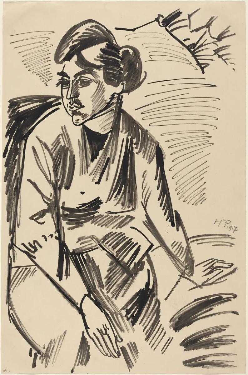 Woman Seated by Max Pechstein, drawing, 1917