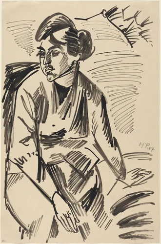 Woman Seated by Max Pechstein, drawing, 1917