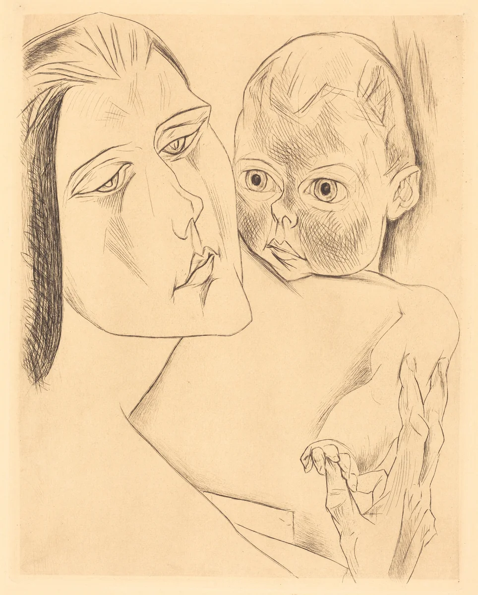 Mother and Child by Heinrich Nauen, print, 1919