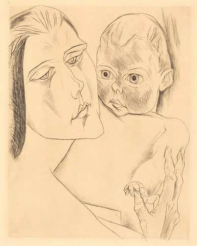 Mother and Child by Heinrich Nauen, print, 1919