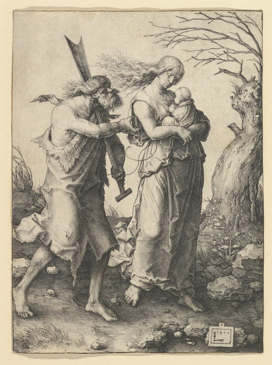 Adam and Eve after the Expulsion by Lucas van Leyden, print, 1510
