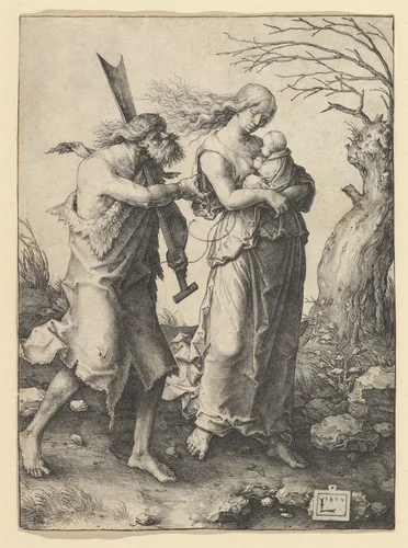 Adam and Eve after the Expulsion by Lucas van Leyden, print, 1510