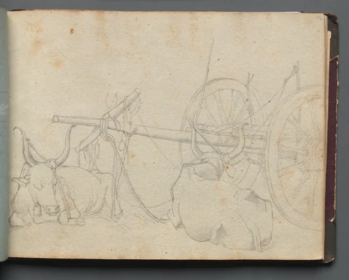 Album with Views of Rome and Surroundings, Landscape Studies, page 37a: Oxen and Wagon by Franz Nadorp, book, 1830-1870
