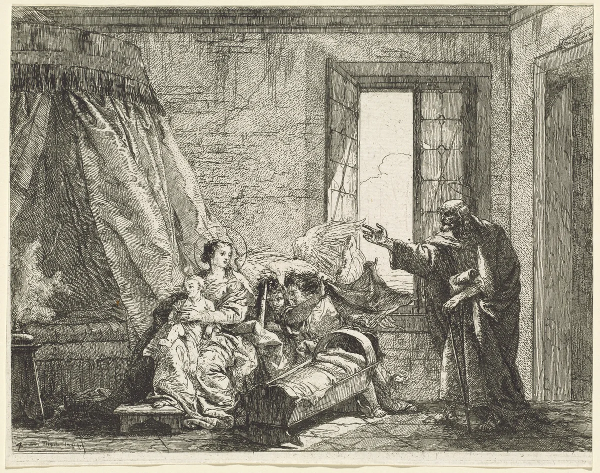 Joseph Relays to Mary God's Command to Flee by Giovanni Domenico Tiepolo, print, 1753