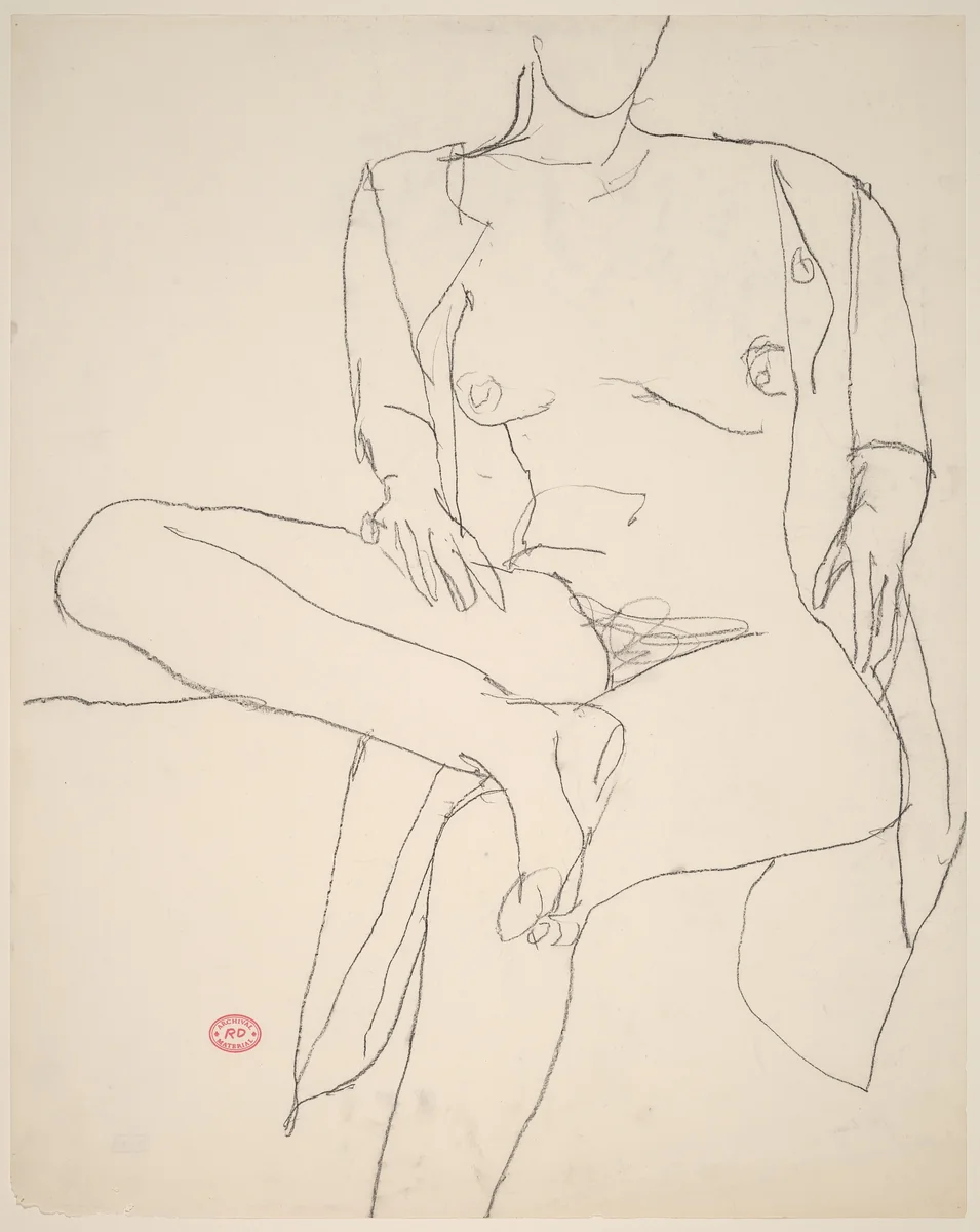 Untitled [seated nude with her shirt open and leg crossed] by Richard Diebenkorn, drawing, 1955-1967
