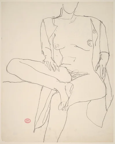 Untitled [seated nude with her shirt open and leg crossed] by Richard Diebenkorn, drawing, 1955-1967