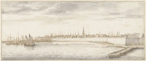 Gezicht op Vlissingen, vanaf de Schelde gezien by Abraham de Verwer, drawing, 1600-1650